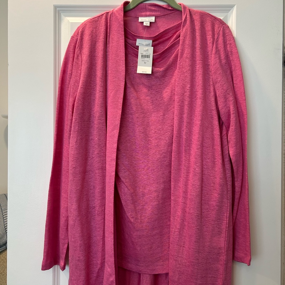 J. Jill Bright Pink Open-Front Knit Cardigan with matching top